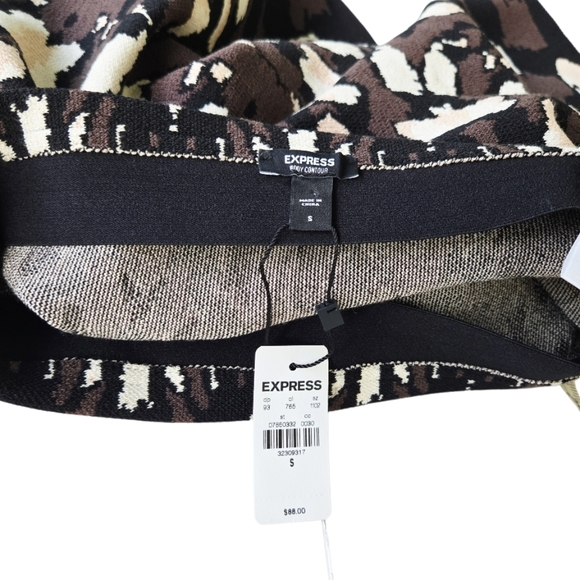 Express New Body Contour High Waist Stretch Curl Hem Brown Black Skirt Small - Picture 6 of 11